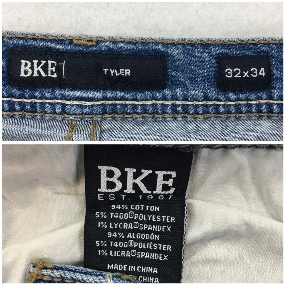 BKE Tyler Mens Light Wash Straight Leg Stretch Denim Jeans 32x34 Blue
